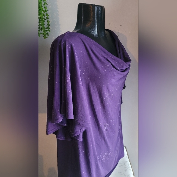 Reitmans Purple Shimmer Short Flutter Sleeve Drape Neck Top 2X - Picture 3 of 7